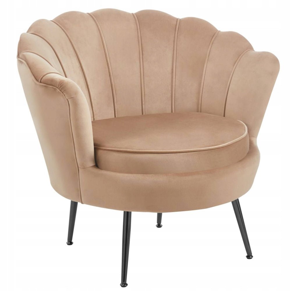 Fotel kubełkowy muszelka Malmo 78x78 cm – Welur cappuccino, czarne nogi - Reelken Polska