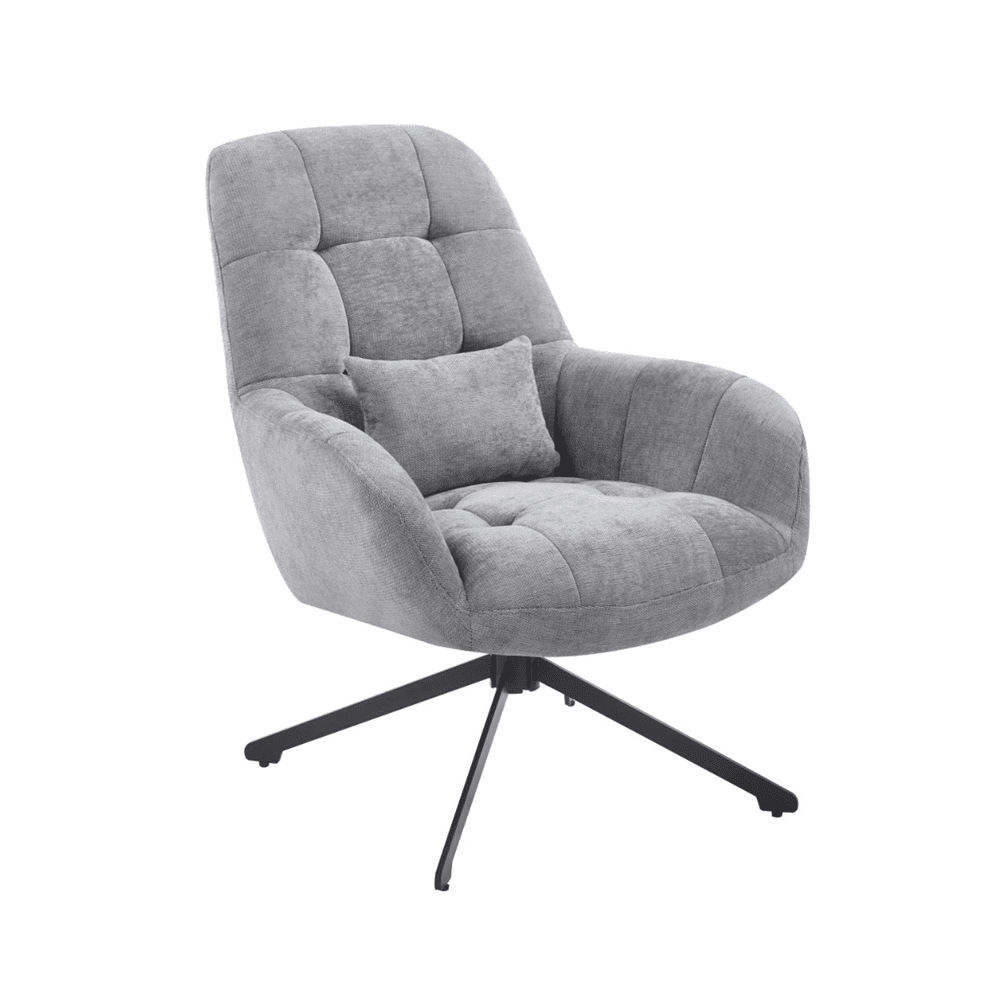 Fotel obrotowy 360° Holms 71x95 cm – Szary, czarny metalowy stelaż - Reelken Polska