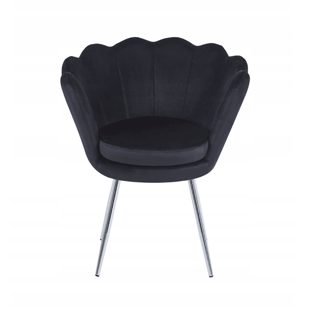 Fotel tapicerowany welurowy Monte 77 cm – Czarny velvet, srebrny chrom - Reelken Polska