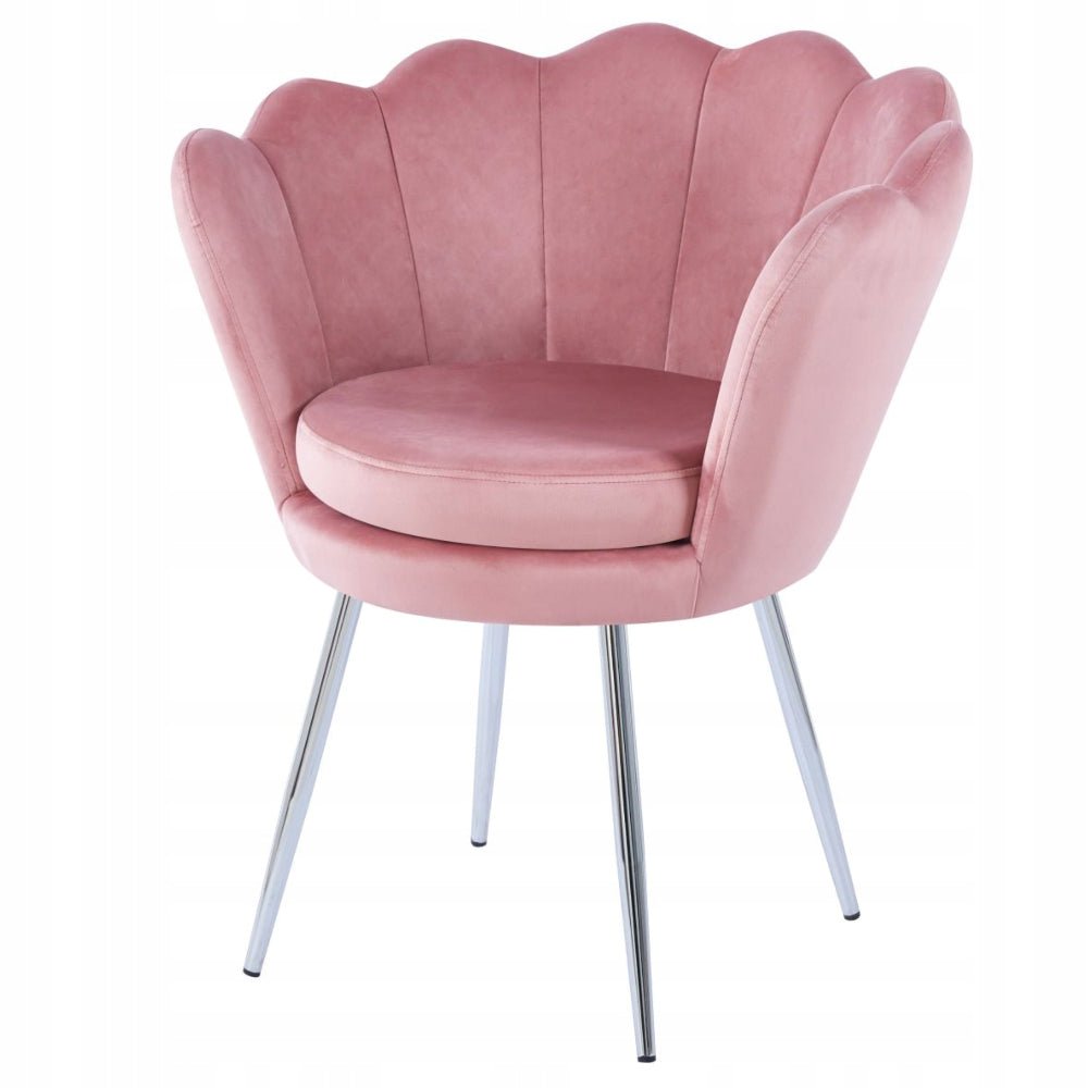Fotel tapicerowany welurowy Monte 77 cm – Różowy velvet, srebrny chrom - Reelken Polska