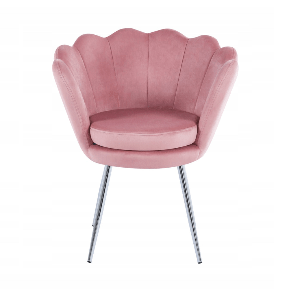 Fotel tapicerowany welurowy Monte 77 cm – Różowy velvet, srebrny chrom - Reelken Polska