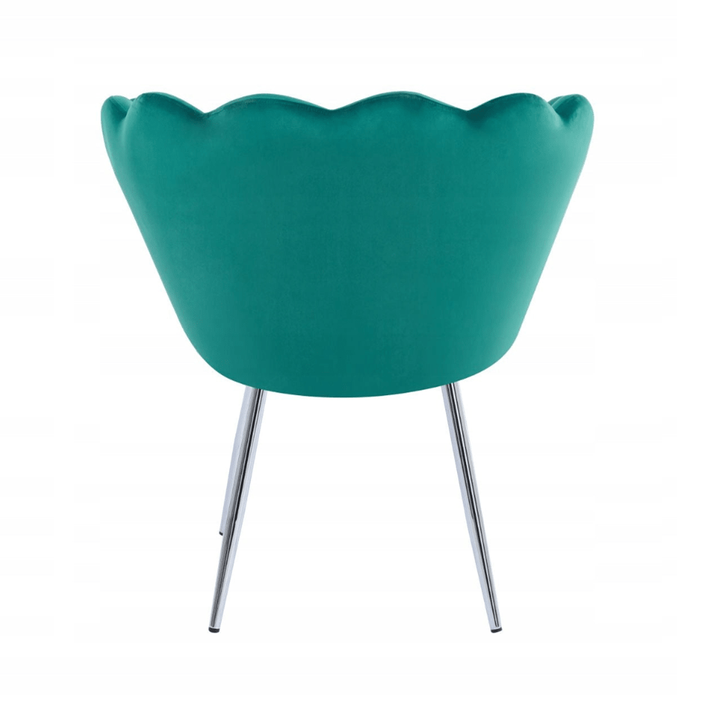 Fotoliu tapitat din catifea verde, stil glamour modern, picioare metalice crom argintiu - Reelken