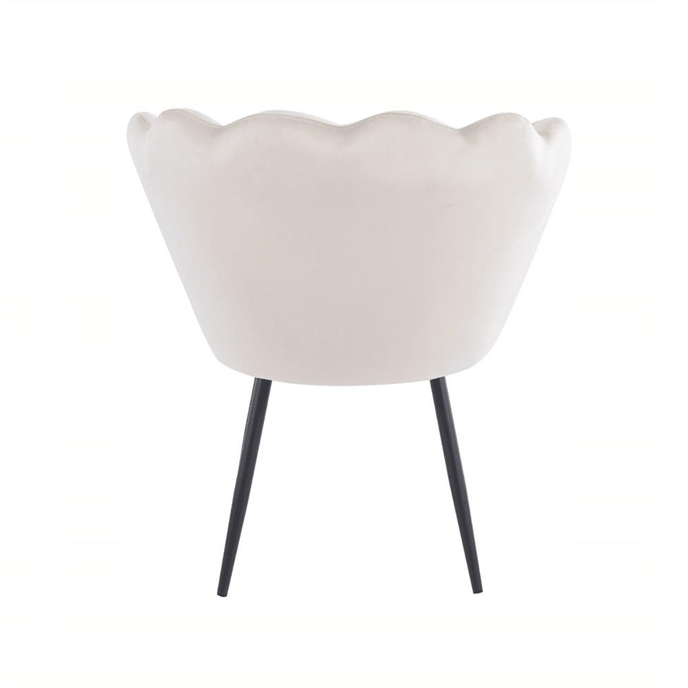 Fotoliu tapitat tip scoica din catifea bej, design modern Glamour, picioare metalice negre, 78x78 cm - Reelken