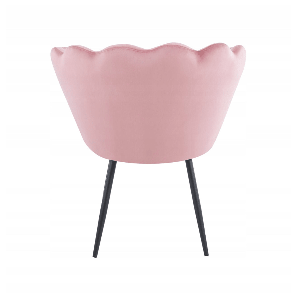 Fotoliu tapitat tip scoica din catifea roz, design modern Glamour, picioare metalice negre, 78x78 cm - Reelken