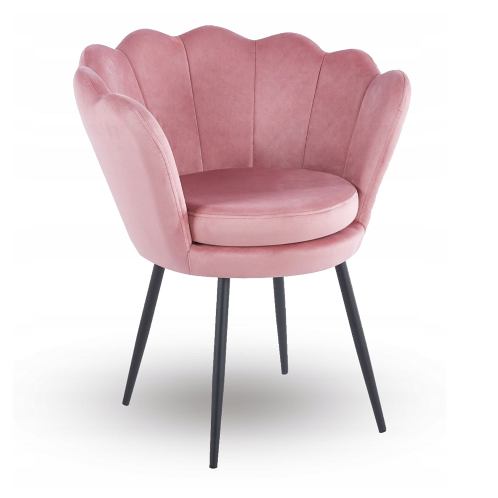 Fotel kubełkowy muszelka Malmo 78x78 cm – Różowy welur, czarne nogi