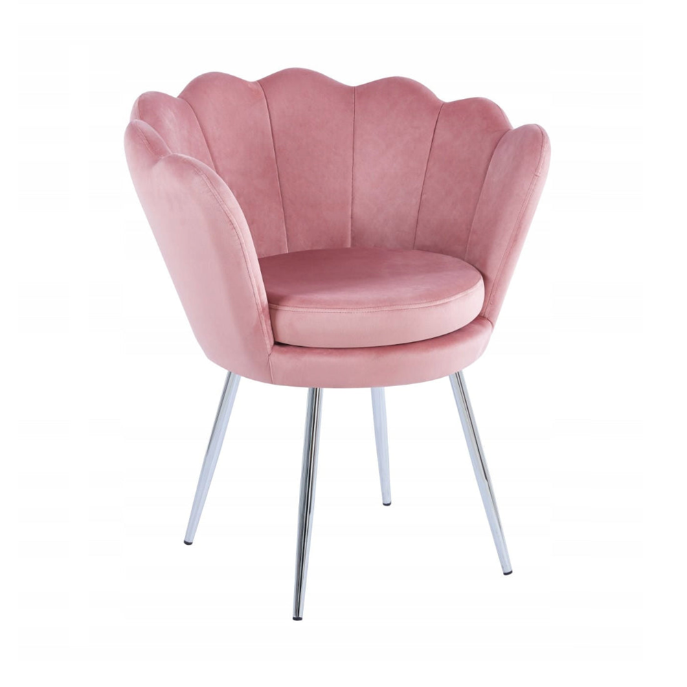 Fotel tapicerowany welurowy Monte 77 cm – Różowy velvet, srebrny chrom