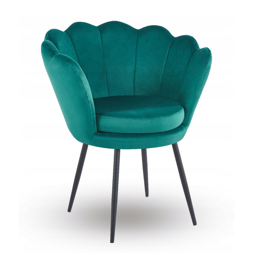 Fotel kubełkowy muszelka Malmo 78x78 cm – Zielony welur, czarne nogi