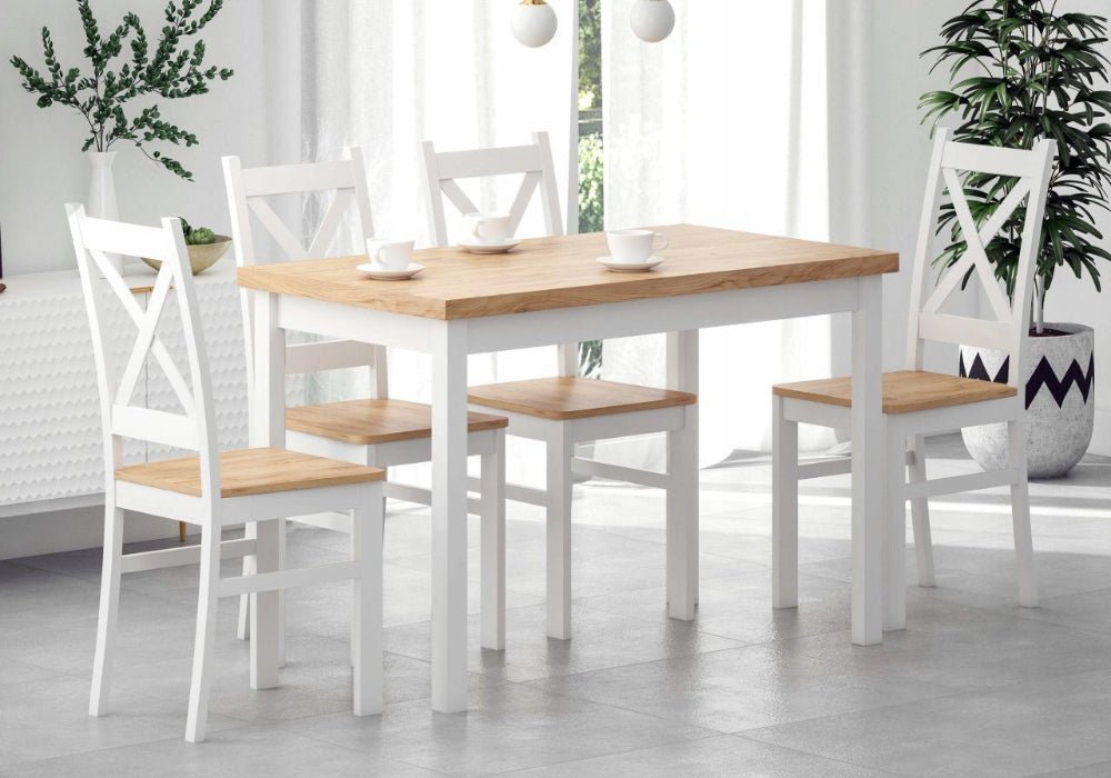 Krzesło drewniane z litej sosny Bergen 94 cm – Białe, siedzisko dąb złoty craft, zmontowane - Reelken Polska
