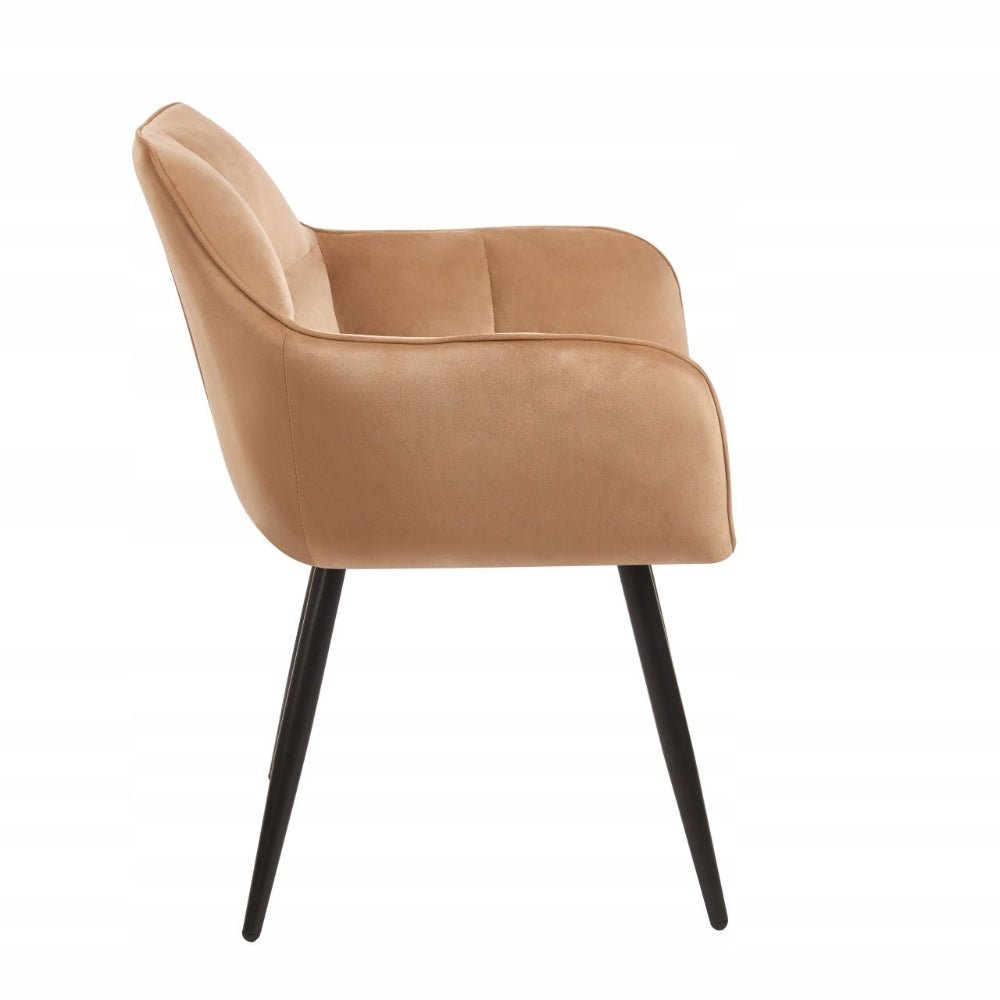 Krzesło fotelowe z podłokietnikami Lyon 85 cm – Welur cappuccino, czarne nogi, glamour - Reelken Polska