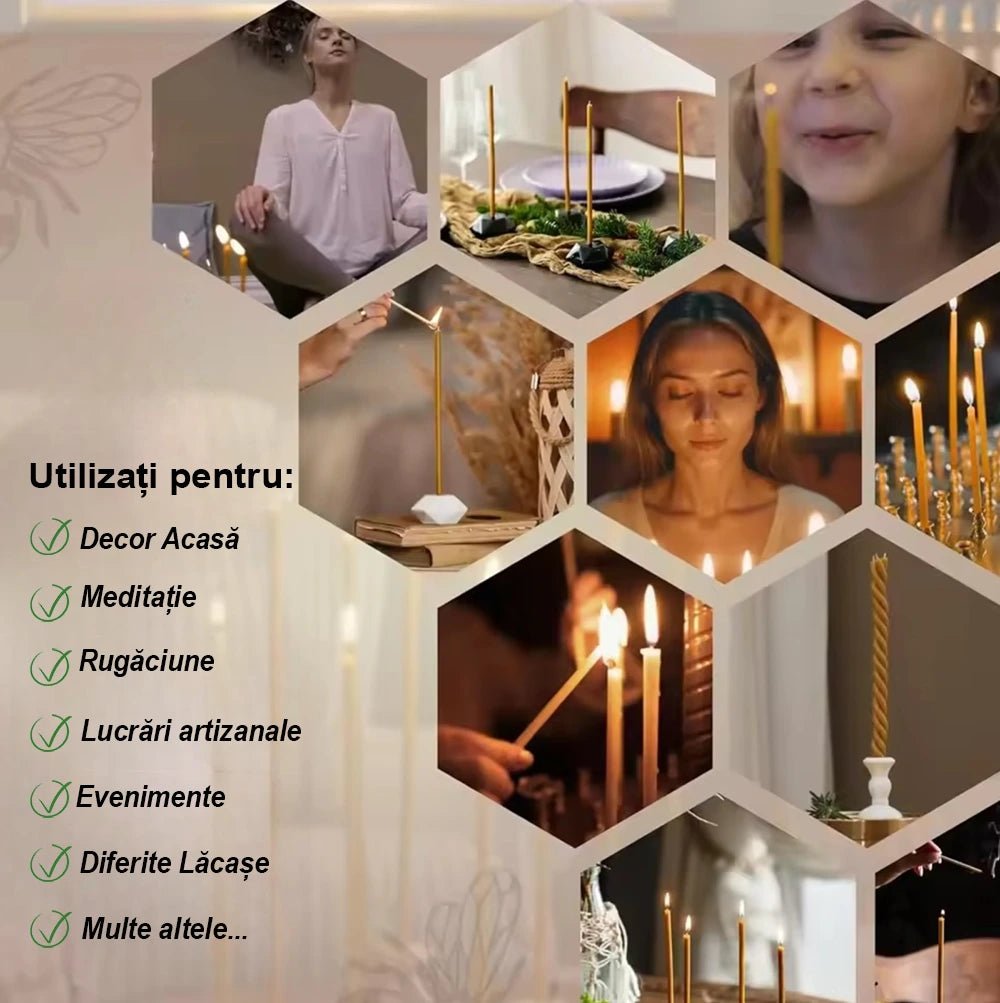 Lumanari mari rasucite din ceara naturala de albine pentru noaptea de inviere 80 cm - set 10 buc - Reelken