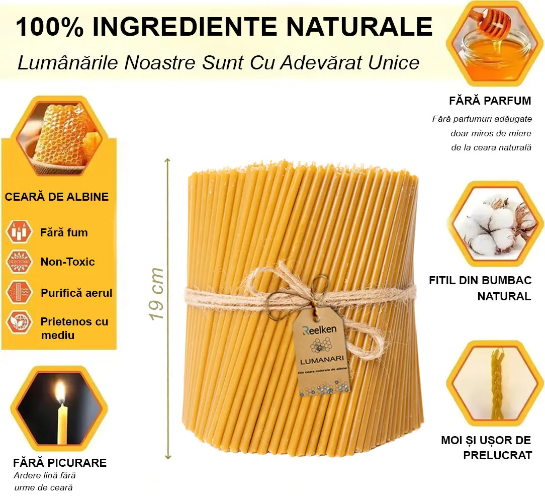 Świece sakralne z naturalnego wosku – 190×7 mm | Około 400 szt.
