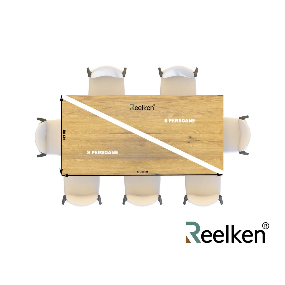 Masa din stejar model clasic - 6 persoane -160x80x2,6cm - Reelken