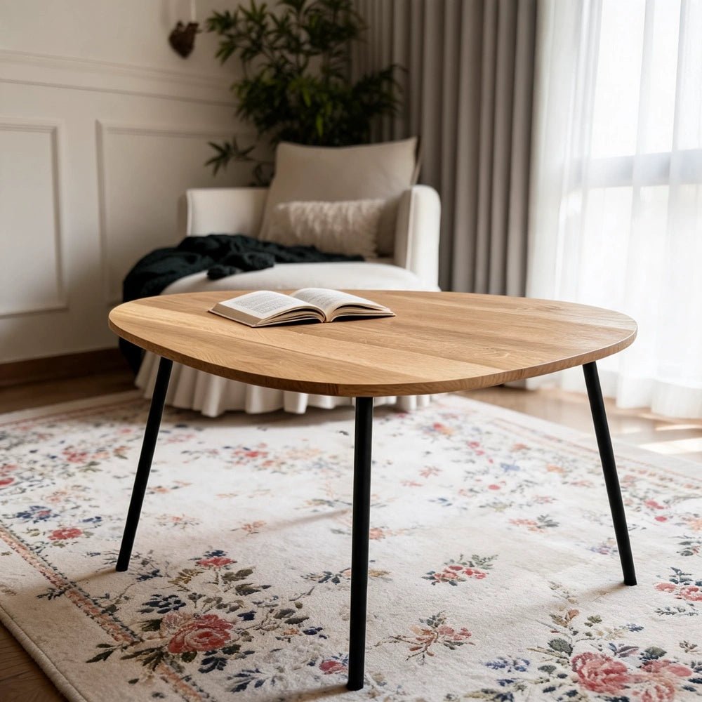 Owalny stolik kawowy z litego drewna dębowego – 59,5x80x2,6 cm - Reelken Polska