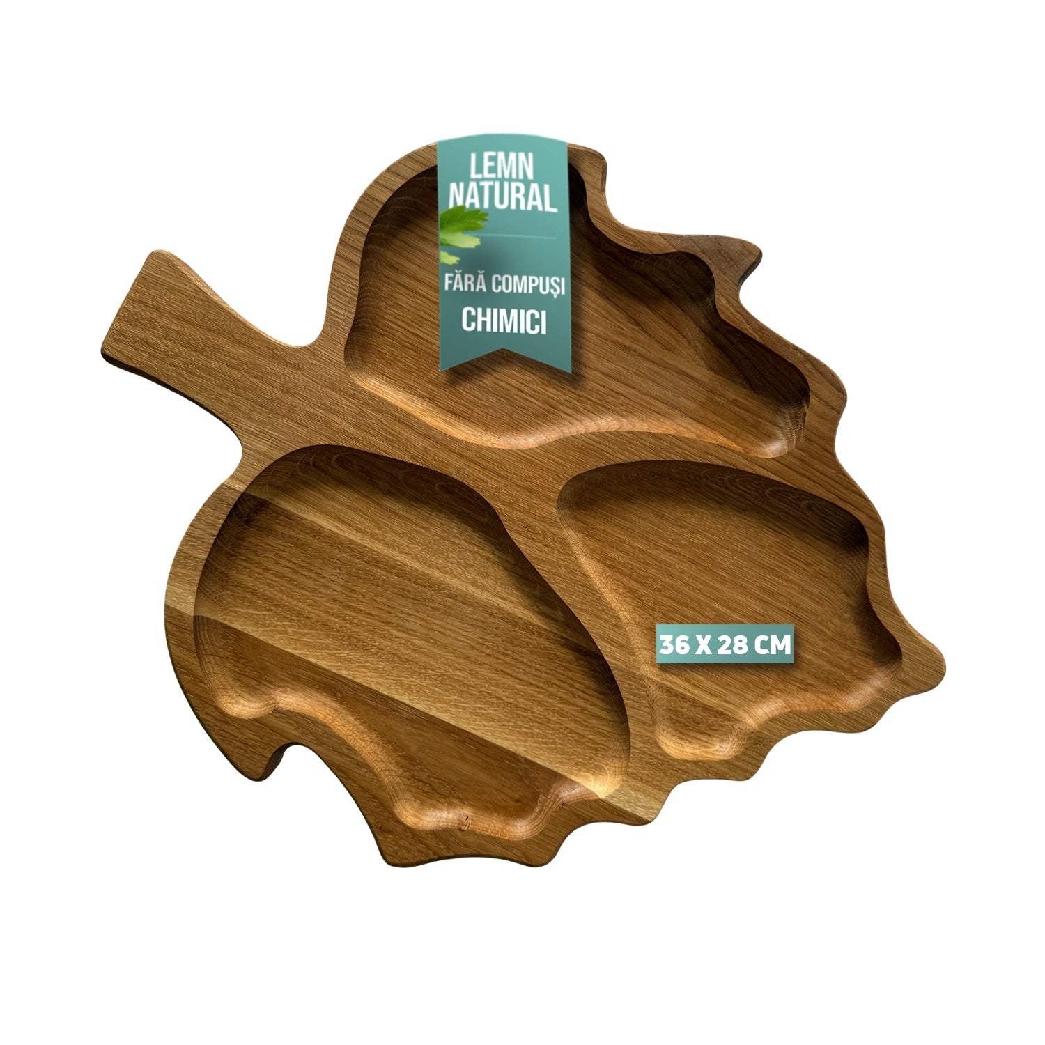 Patera z drewna dębowego w kształcie liścia – elegancja serwowania 36×28 cm