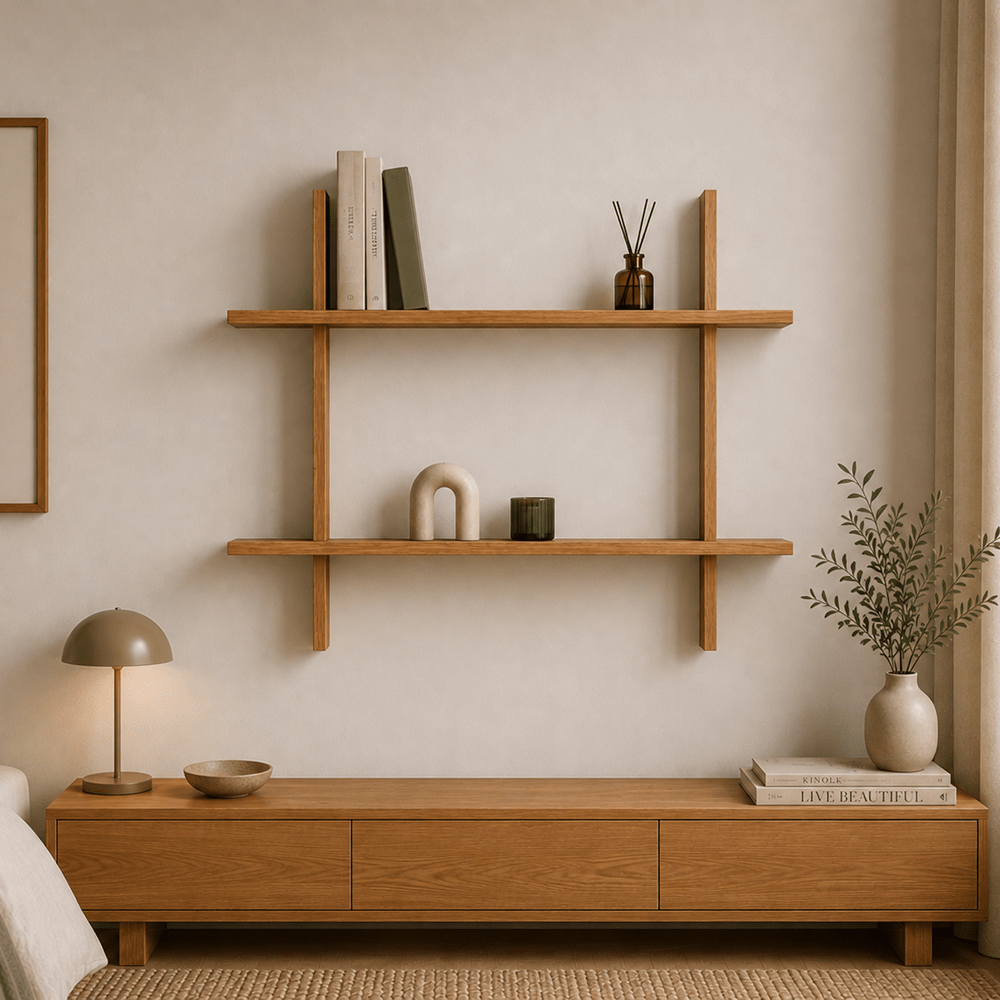 Półka ścienna Matrix z litego drewna dębowego – 80x70x2 cm - Reelken Polska