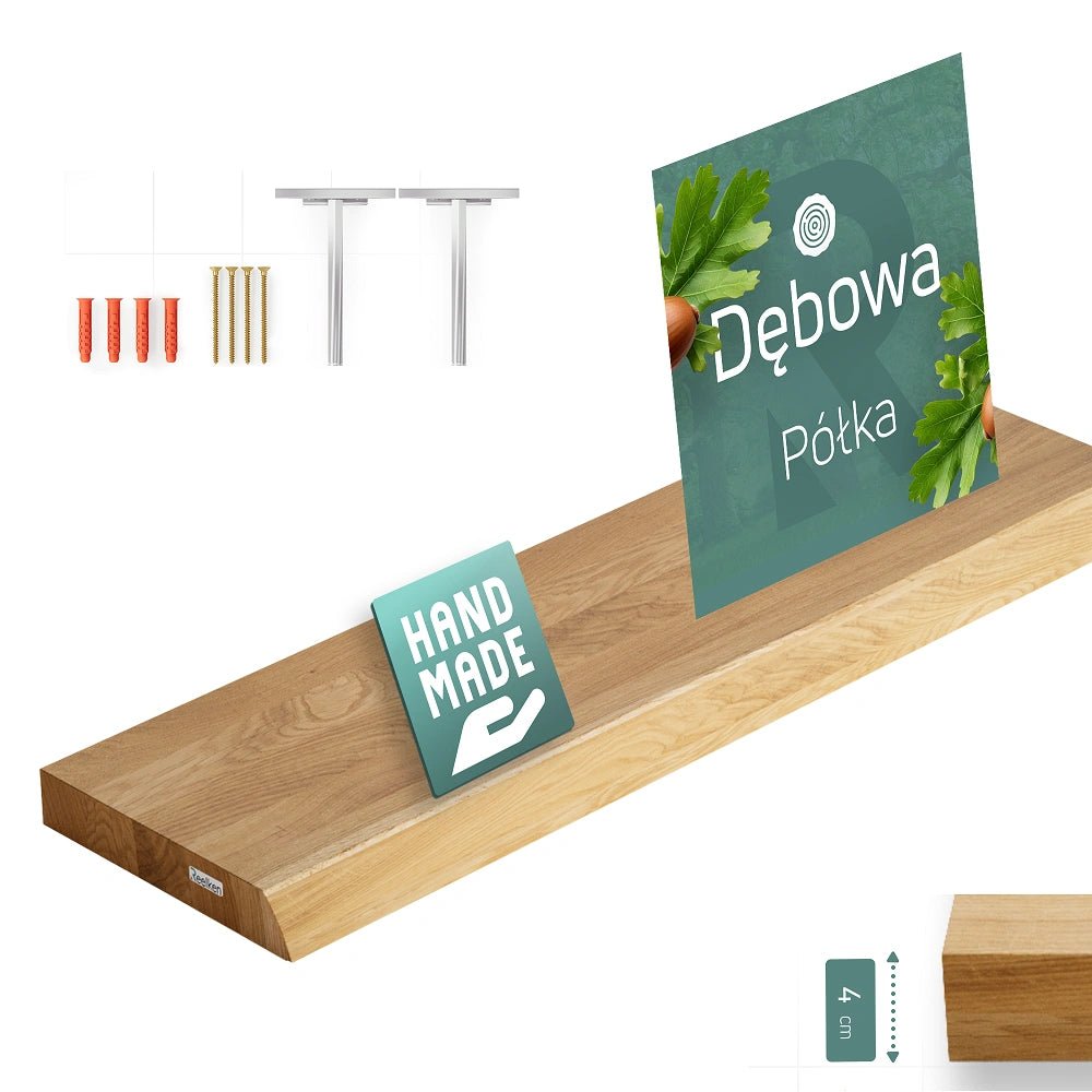 Półka ścienna z litego drewna dębowego – krawędzie naturalne 100×22×4 cm - Reelken Polska