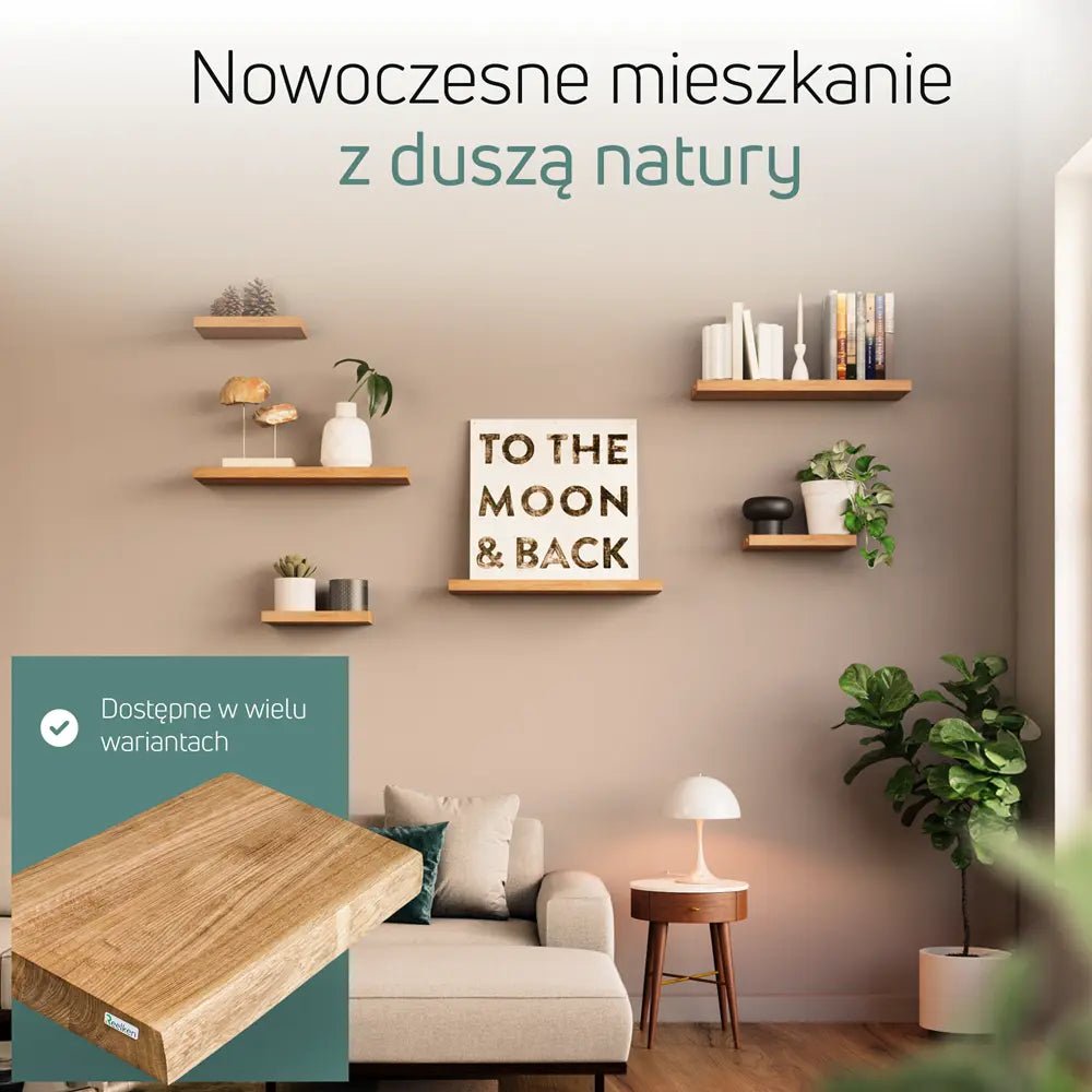 Półka ścienna z litego drewna dębowego – krawędzie proste 40×22×4 cm - Reelken Polska