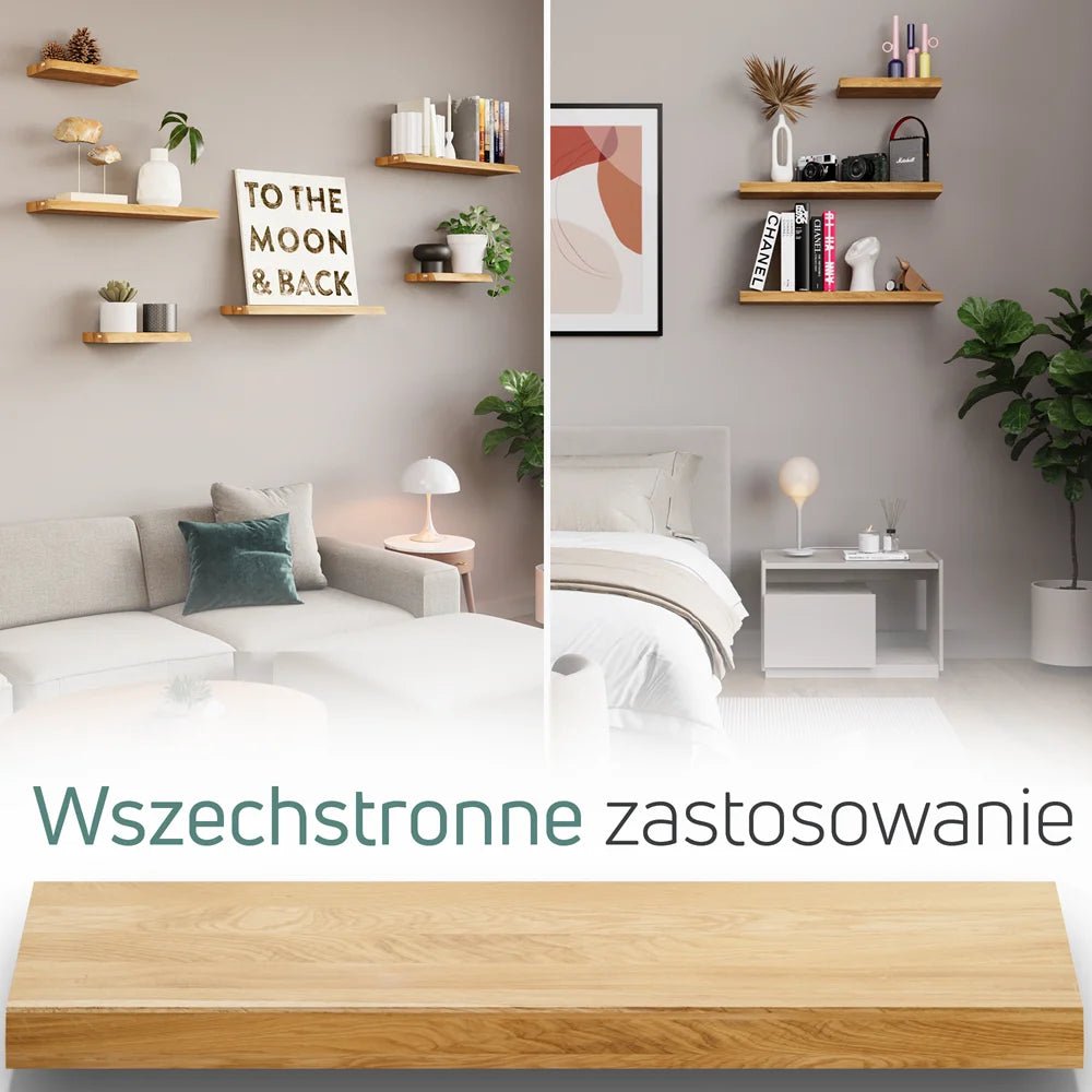 Półka ścienna z litego drewna dębowego z naturalnymi krawędziami 40×22×4 cm - Reelken Polska