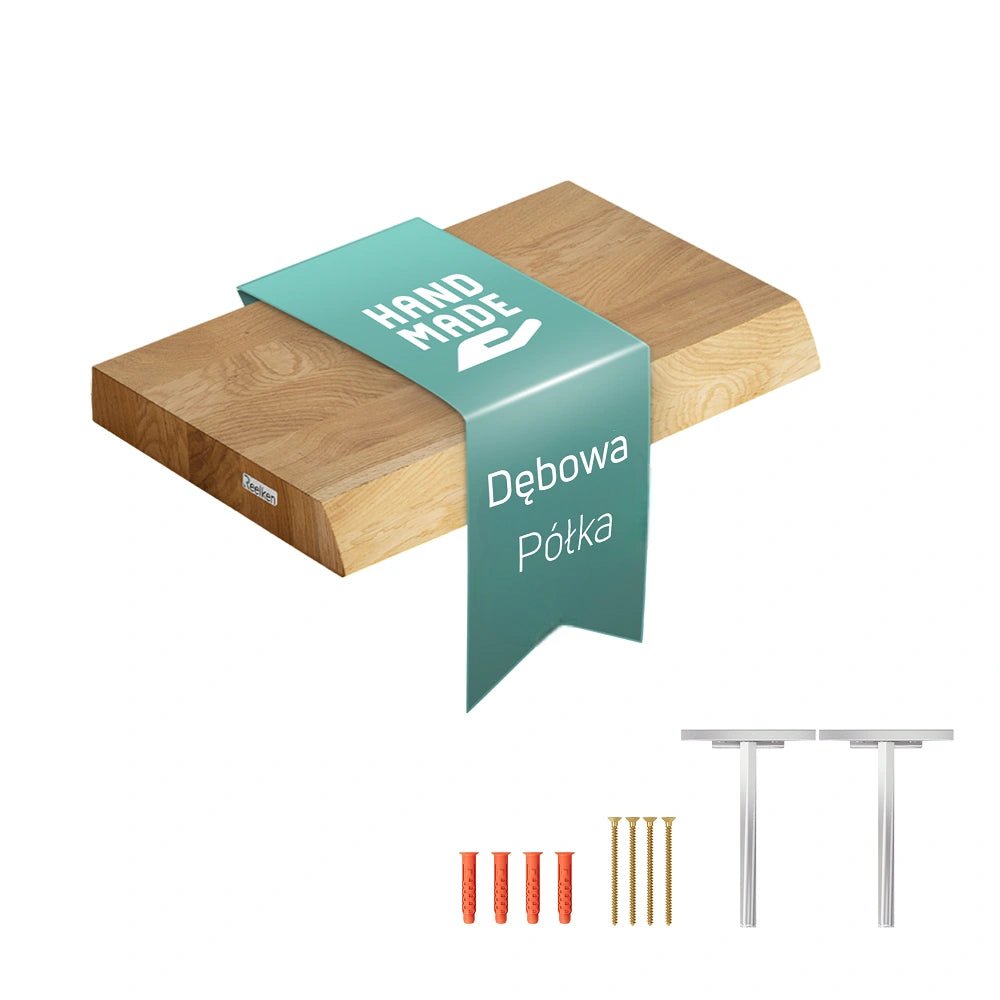 Półka ścienna z litego drewna dębowego z naturalnymi krawędziami 40×22×4 cm - Reelken Polska