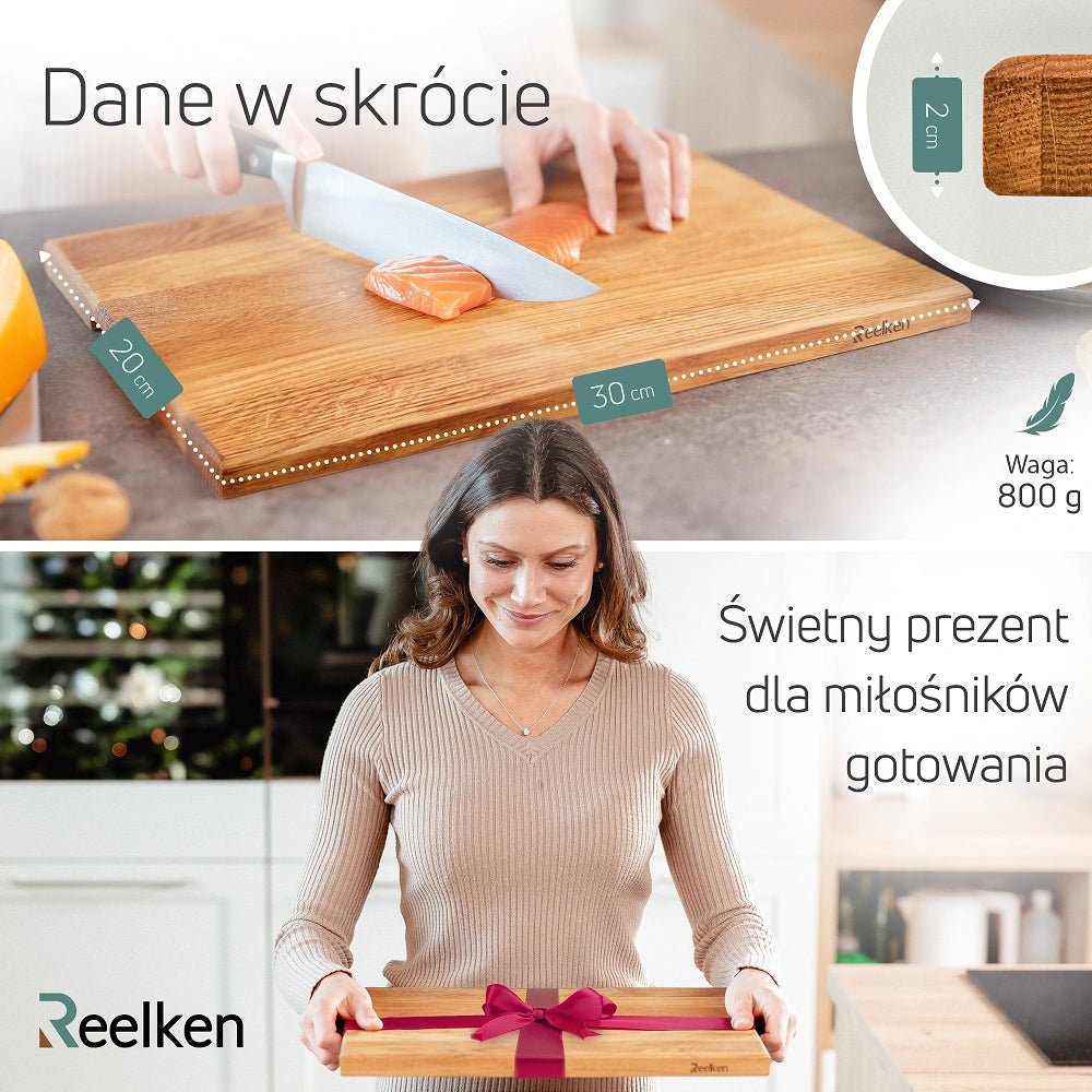 Profesjonalna dębowa deska do krojenia 30x20x2 cm - Reelken Polska