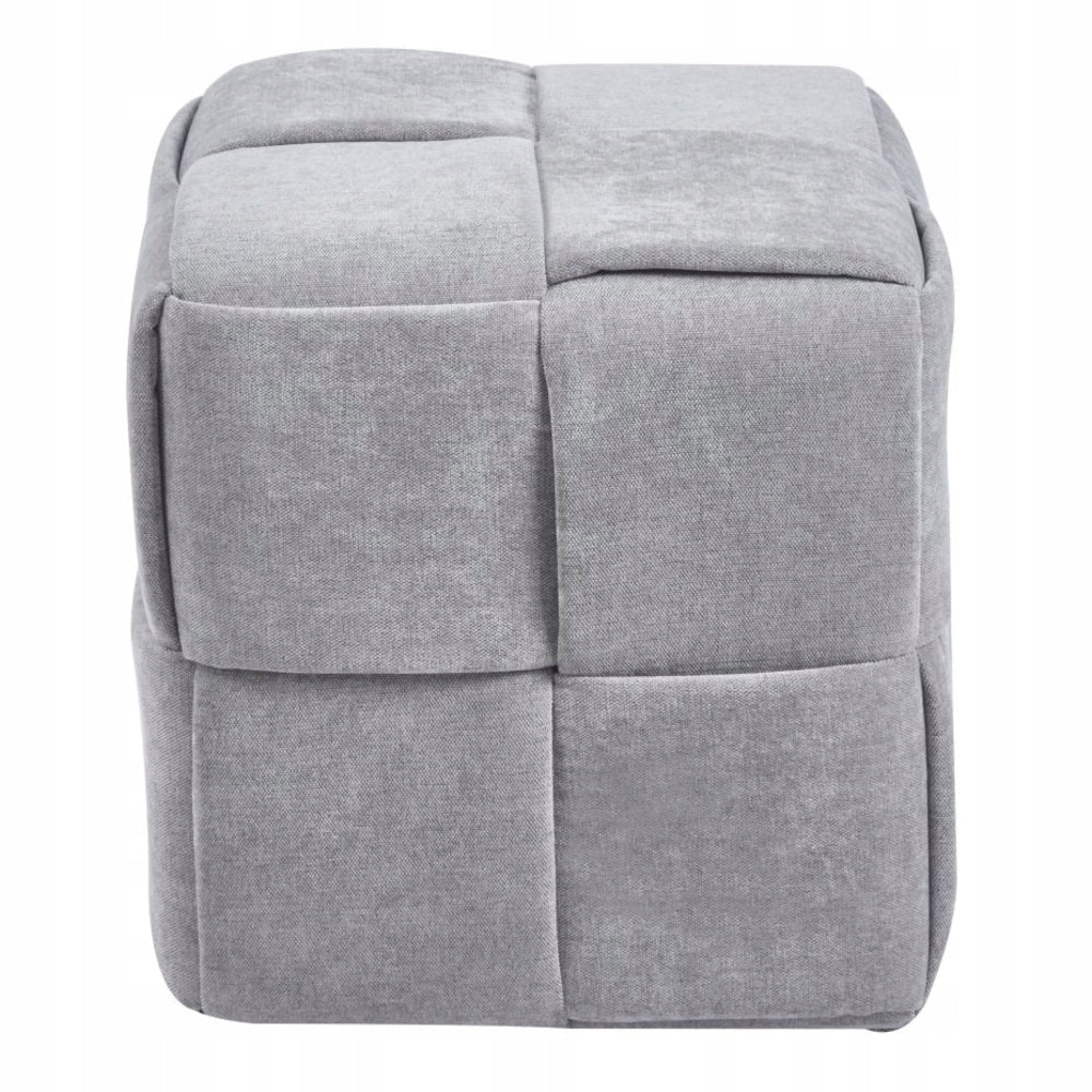 Puf tapitat Furnitex Maloy, gri, pătrat 38x38x38 cm, cusături geometrice, suport picioare și scaun suplimentar, sarcină max. 100 kg - Reelken