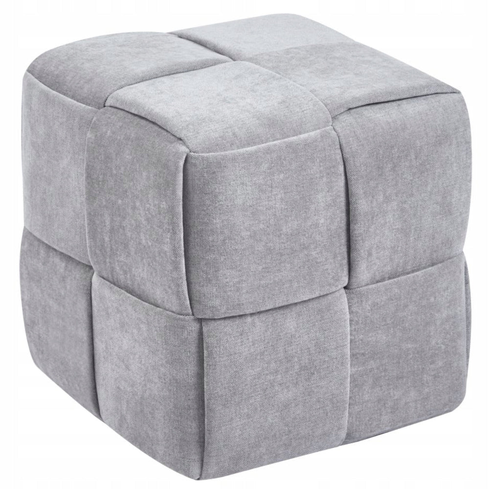 Puf tapitat Furnitex Maloy, gri, pătrat 38x38x38 cm, cusături geometrice, suport picioare și scaun suplimentar, sarcină max. 100 kg - Reelken