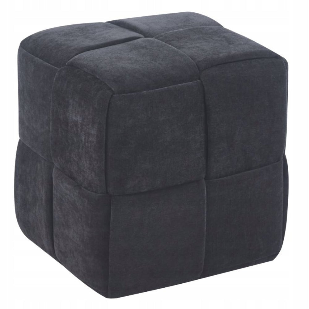 Puf tapitat negru, patrat, cusaturi geometrice, suport pentru picioare si scaun auxiliar, 38x38x38 cm - Reelken
