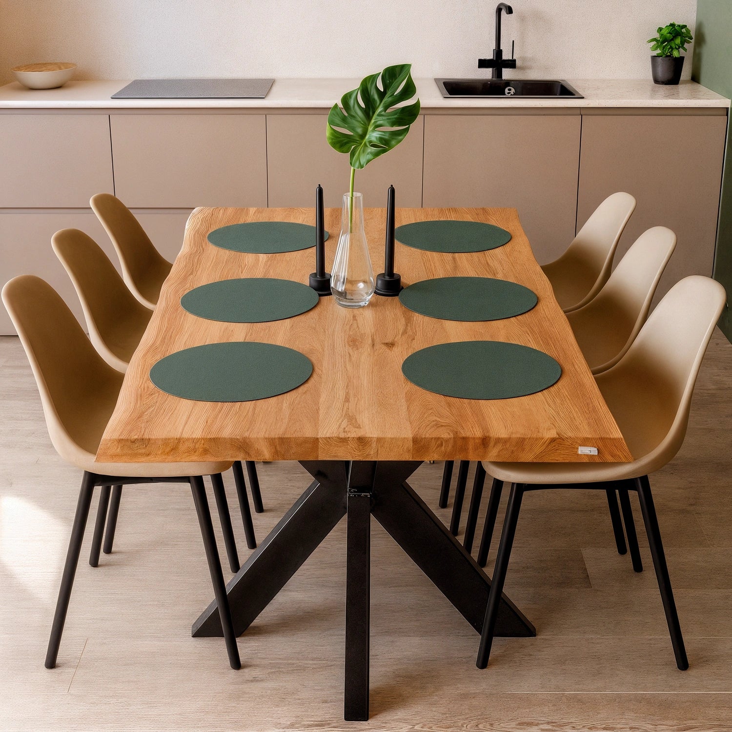 Blat drewniany z litego dębu – model rustykalny 180×85×4 cm (6 osób) | Reelken