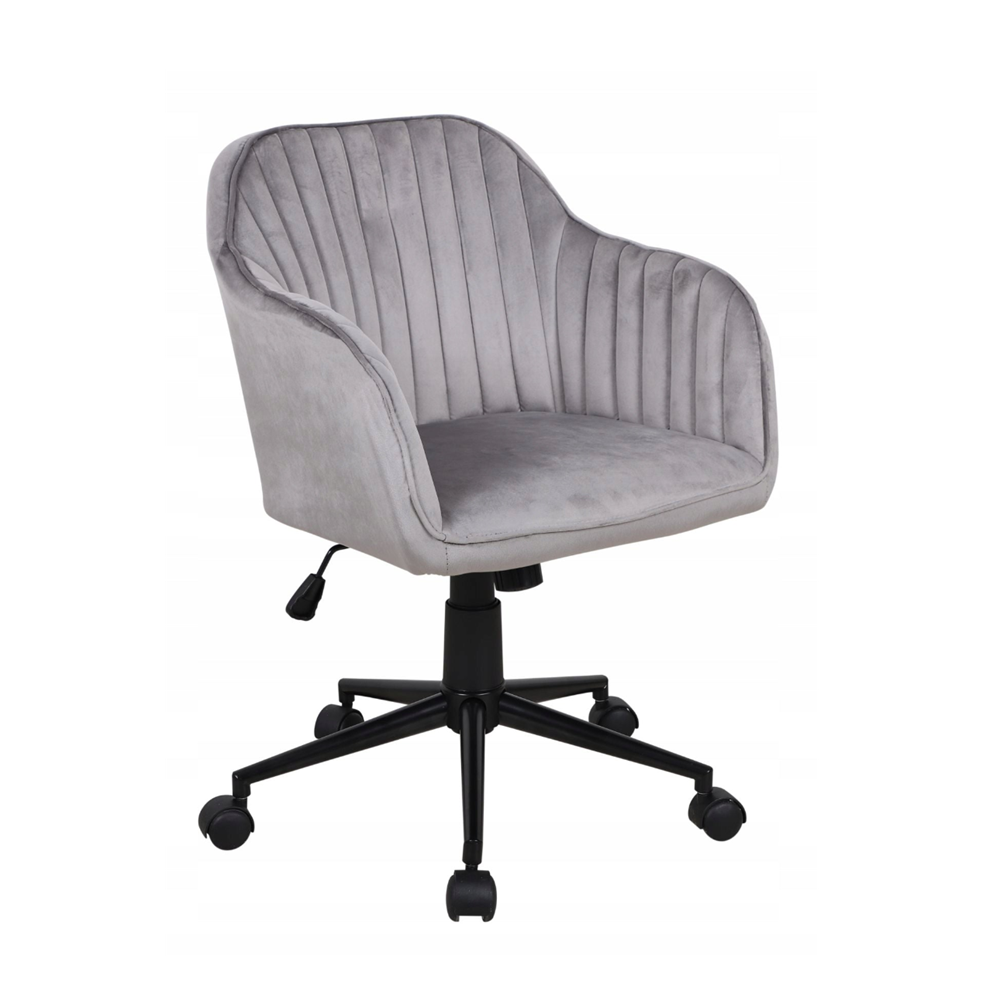 Fotel biurowy obrotowy welurowy Bari 76–82 cm – Szary, czarna podstawa
