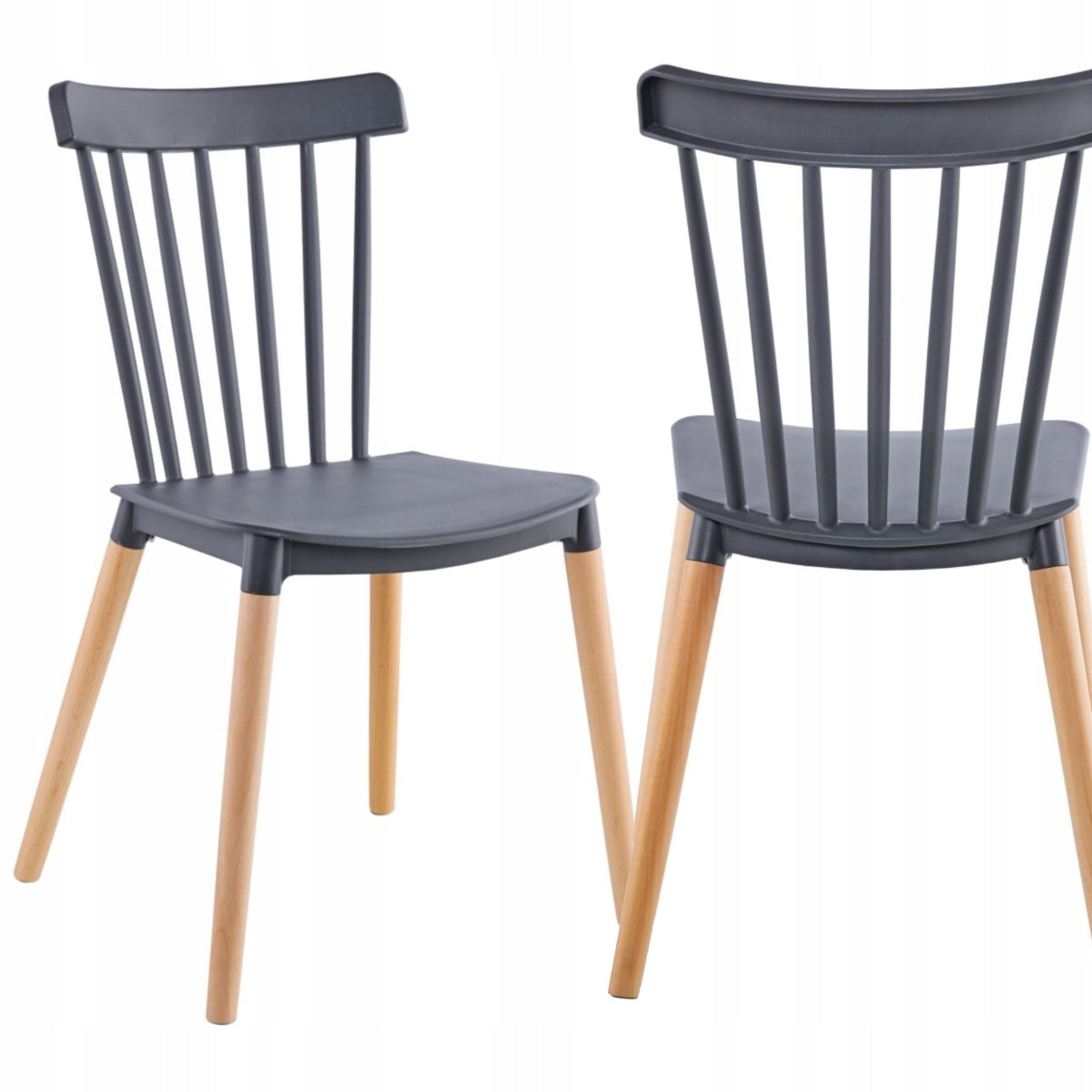 Scaun de dining scandinav K35-FX Furnitex, șezut PP gri, picioare din lemn de fag natural, design retro, montaj simplu, 81 cm, max. 120 kg - Reelken