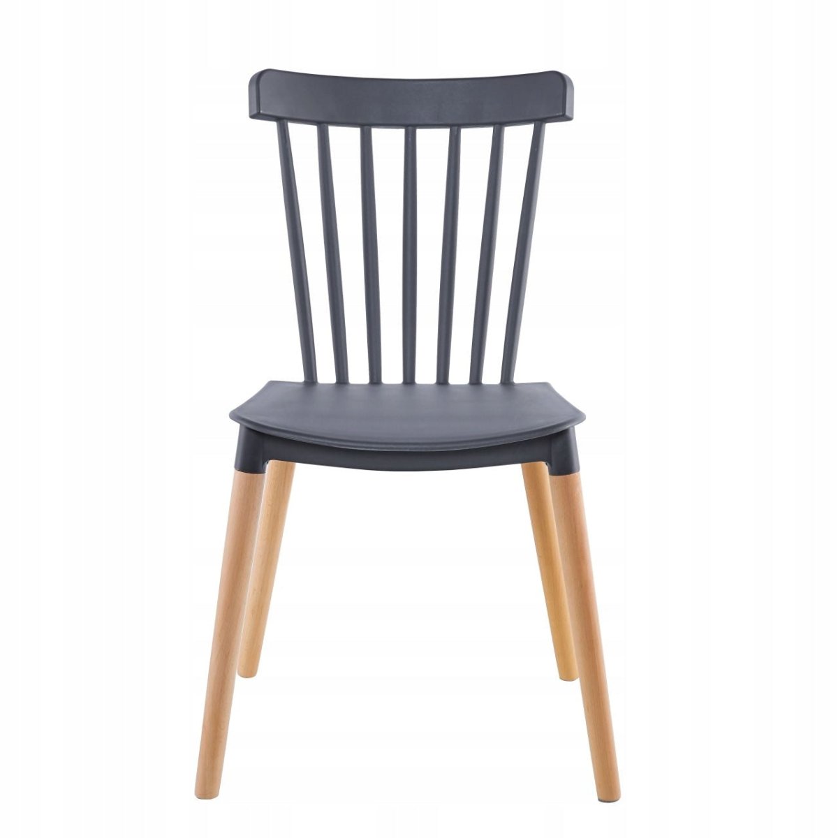 Scaun de dining scandinav K35-FX Furnitex, șezut PP gri, picioare din lemn de fag natural, design retro, montaj simplu, 81 cm, max. 120 kg - Reelken Polska