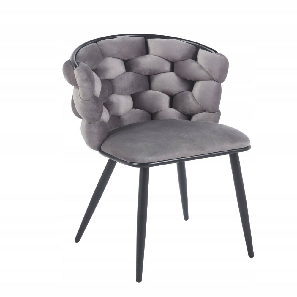Scaun din catifea velvet impletita, gri, cadru metalic negru, pentru dining/sufragerie, 78 cm - Reelken