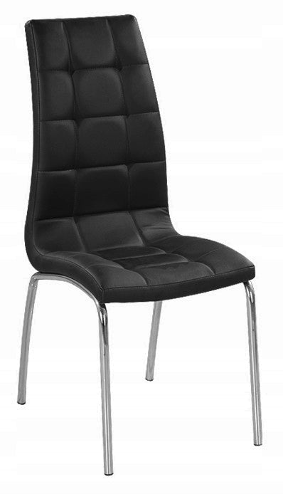 Scaun dining, piele ecologică neagră matlasată, spătar înalt, picioare metal cromat, H 102 cm - Reelken