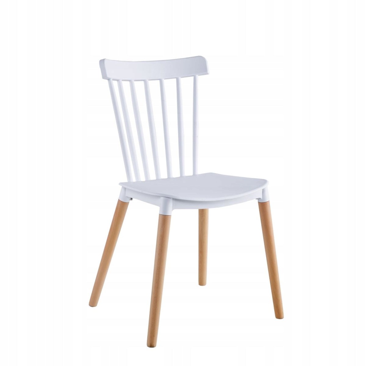 Scaun Scandinavian Furnitex K35-FX, alb, șezut din polipropilenă, picioare din lemn de fag natural, pentru bucătărie și dining, montaj ușor, sarcină max. 120 kg - Reelken