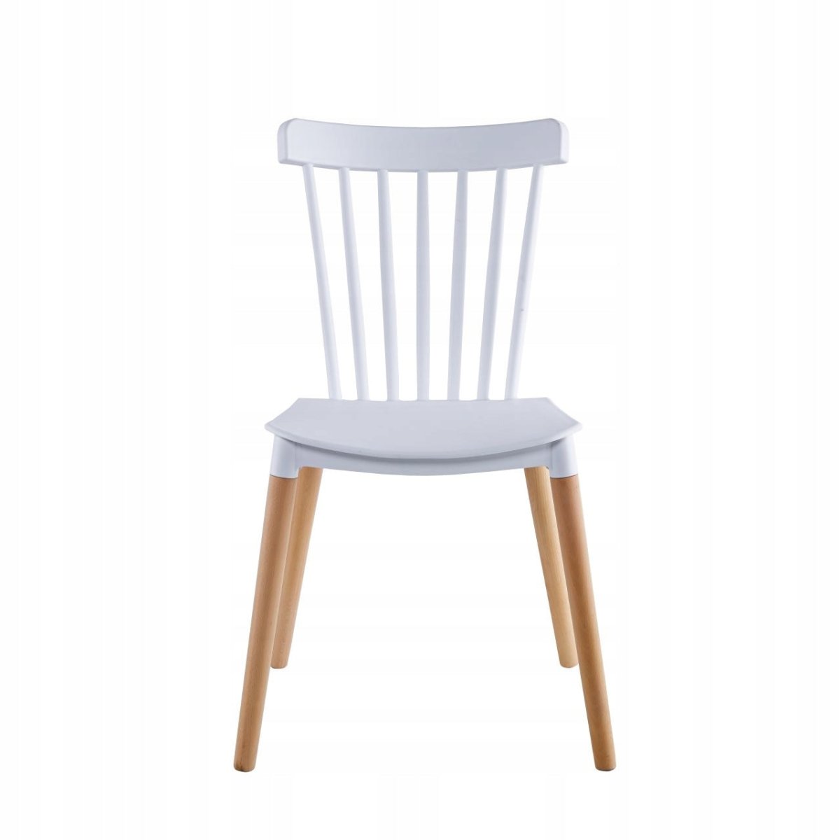 Scaun Scandinavian Furnitex K35-FX, alb, șezut din polipropilenă, picioare din lemn de fag natural, pentru bucătărie și dining, montaj ușor, sarcină max. 120 kg - Reelken