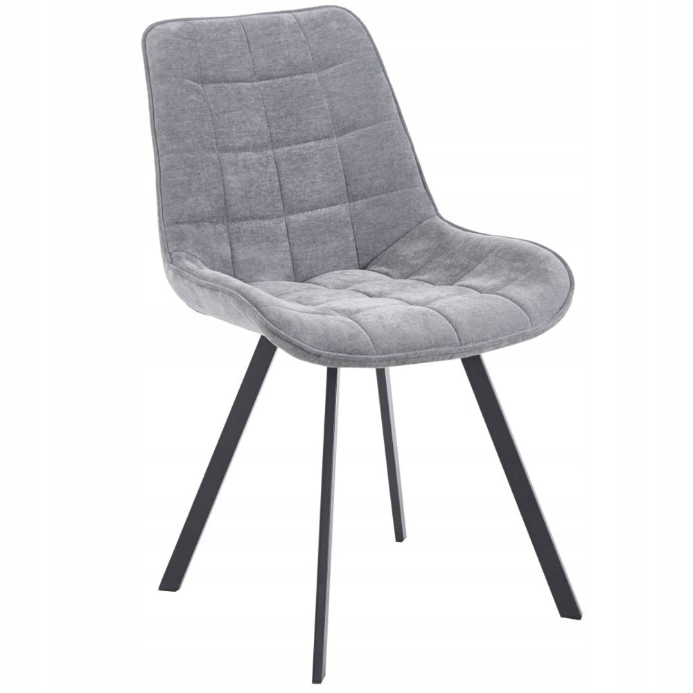 Scaun tapitat, catifea gri matlasata, stil loft/modern glamour, picioare metalice negre mate - Reelken