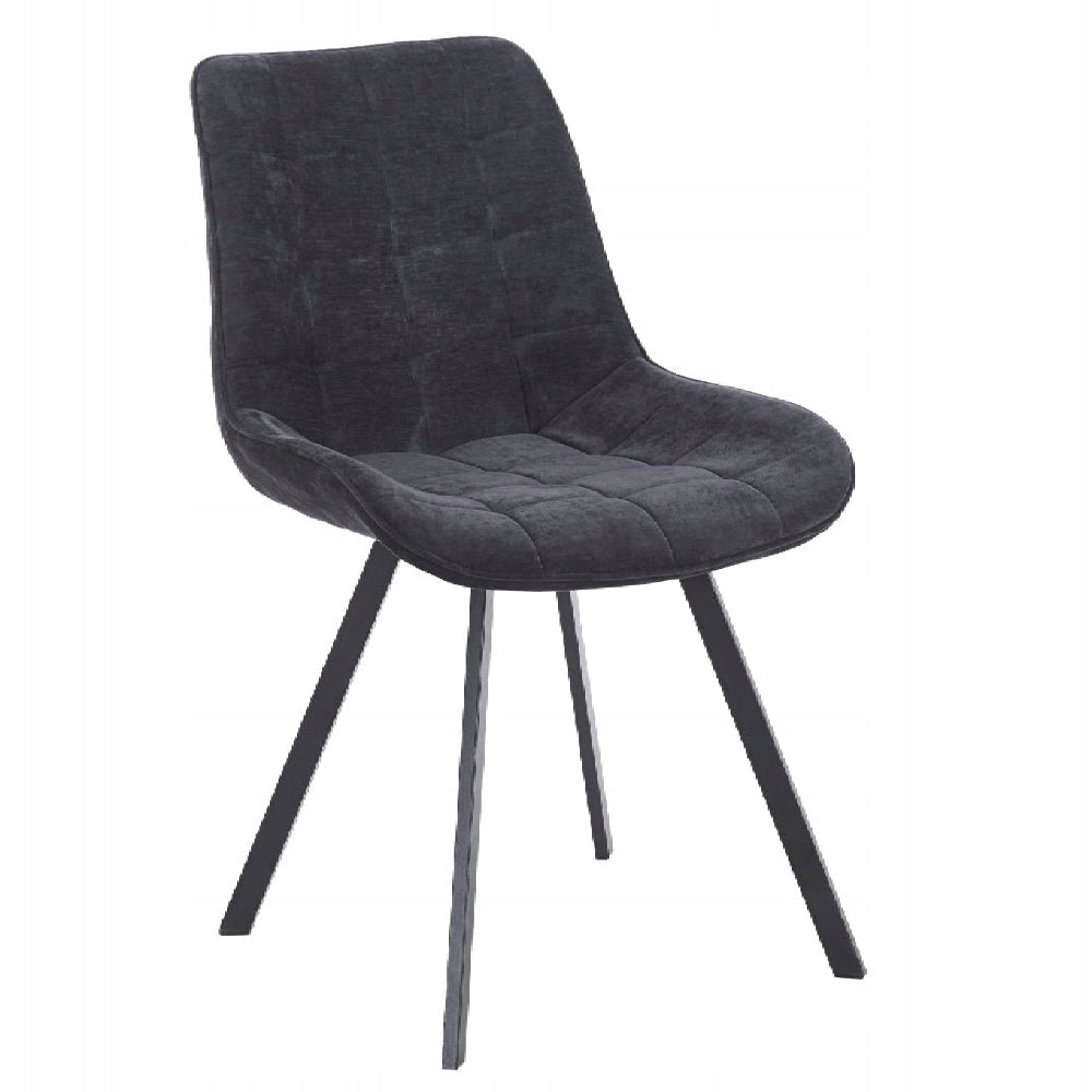 Scaun tapitat, catifea neagra matlasata, stil loft/modern glamour, picioare metalice negre mate - Reelken