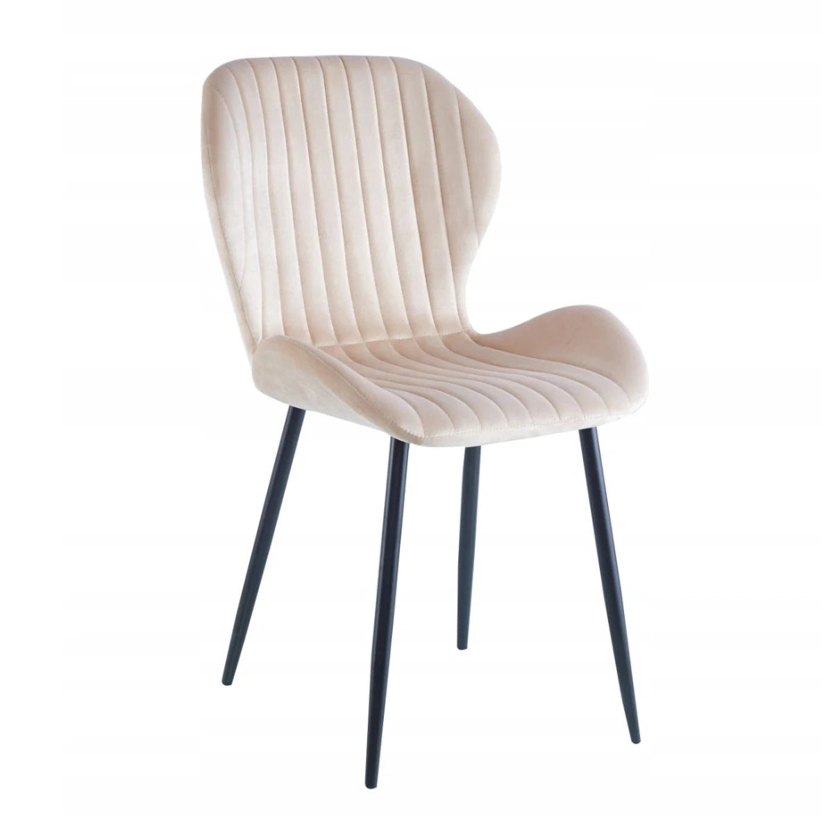 Scaun tapițat , catifea velvet bej, stil loft/modern, picioare metalice negre, H 86 cm, șezut 47 cm, pentru dining|living|birou|HoReCa - Reelken
