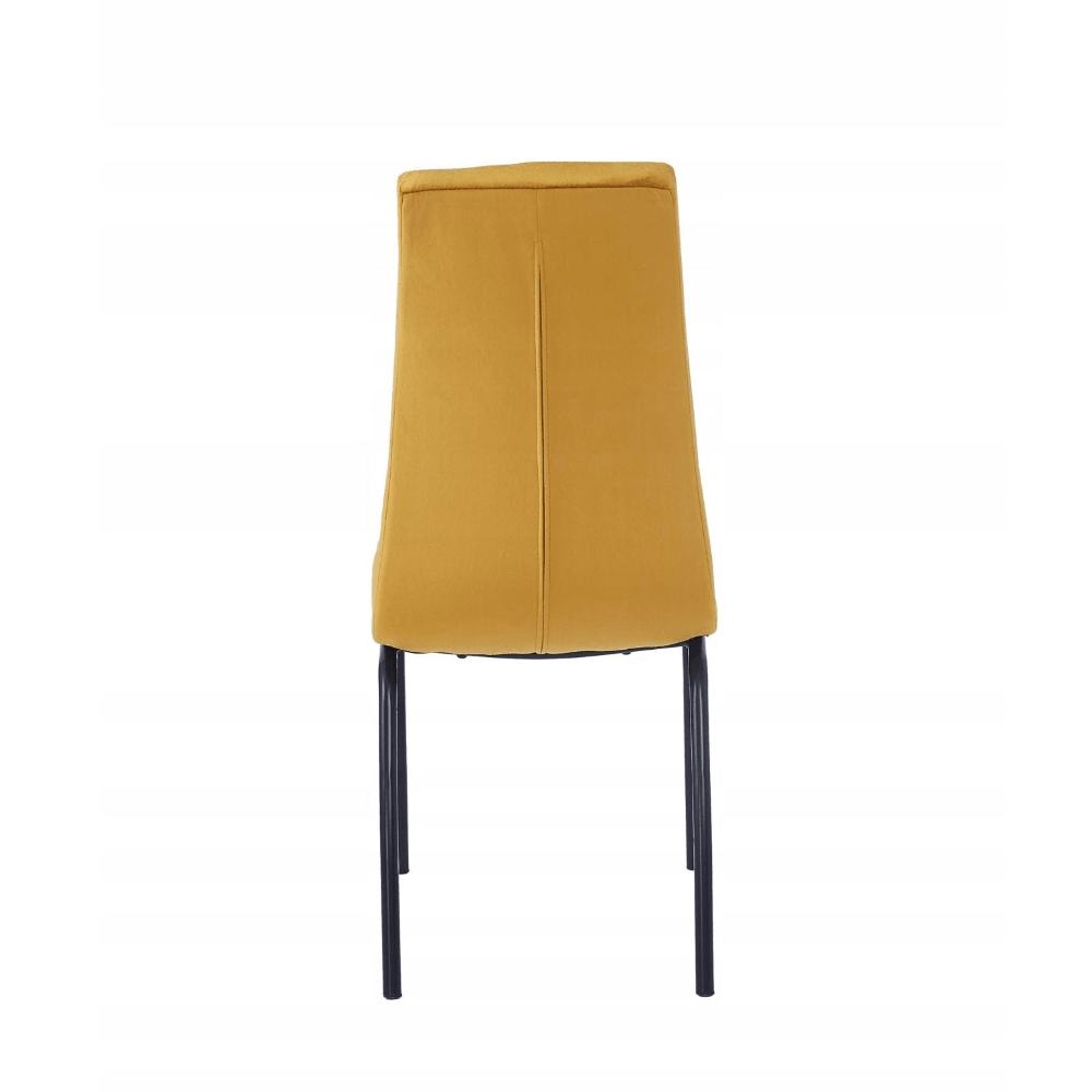 Scaun tapițat, catifea velvet curry, picioare metalice negre, stil scandinav, înălțime 102 cm, șezut 49 cm - Reelken