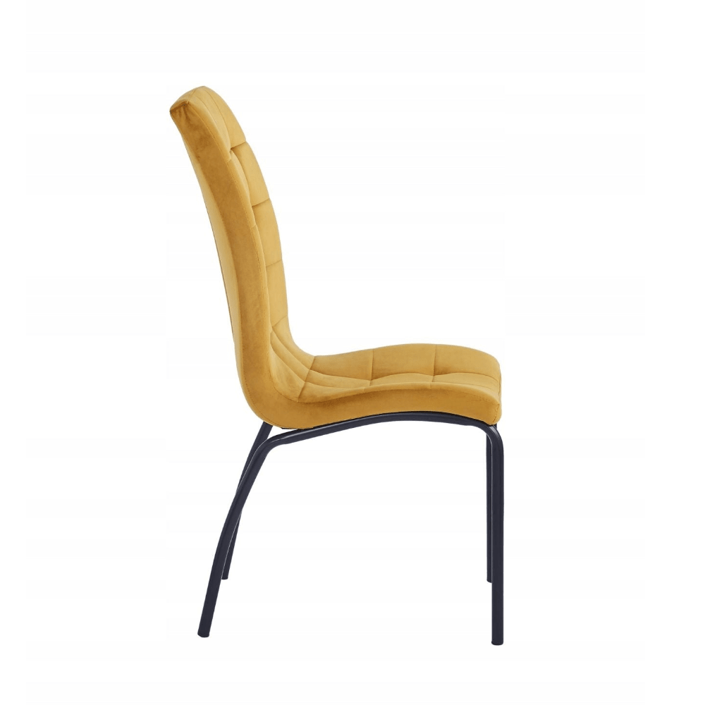 Scaun tapițat, catifea velvet curry, picioare metalice negre, stil scandinav, înălțime 102 cm, șezut 49 cm - Reelken