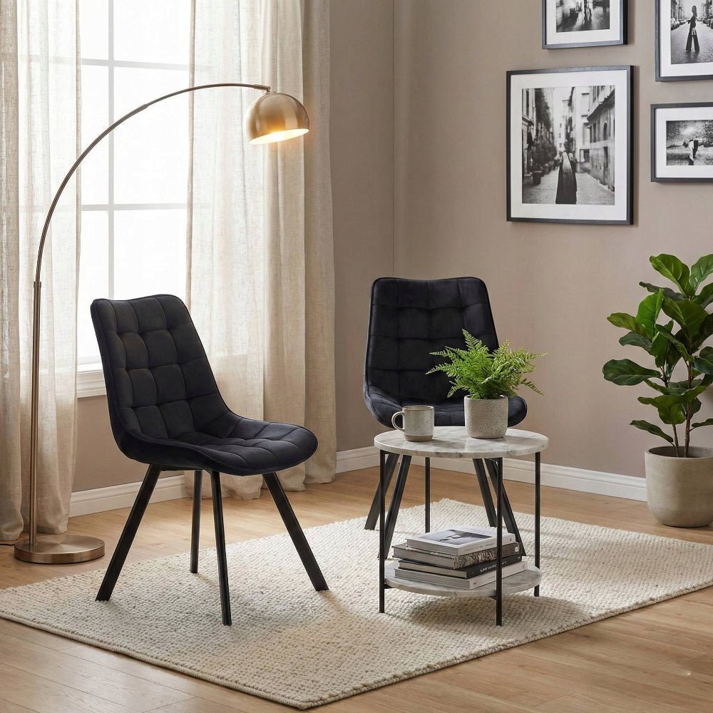 Scaun tapitat din catifea, culoare negru, picioare metalice negre, stil loft, pentru living si dining, 89 cm - Reelken Polska