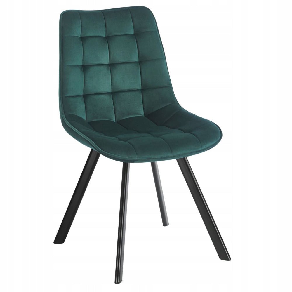 Scaun tapitat din catifea, culoare verde, picioare metalice negre, stil loft, pentru living si dining, 84 cm - Reelken Polska
