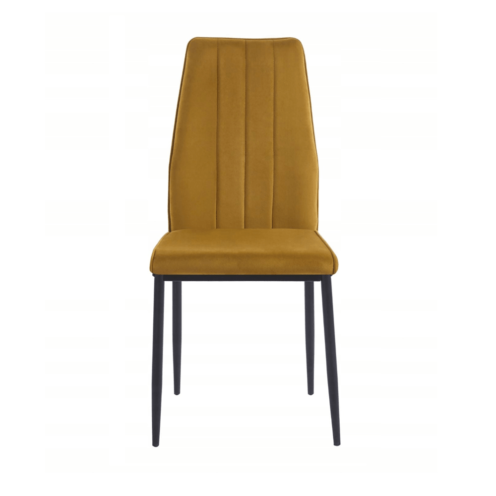 Scaun tapitat din catifea galben/curry, picioare metalice negre, stil Glamour, pentru living/birou, 92 cm - Reelken