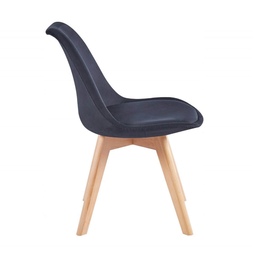 Scaun tapitat din catifea neagra, picioare din lemn de fag natural, pentru dining si living, 83 cm - Reelken