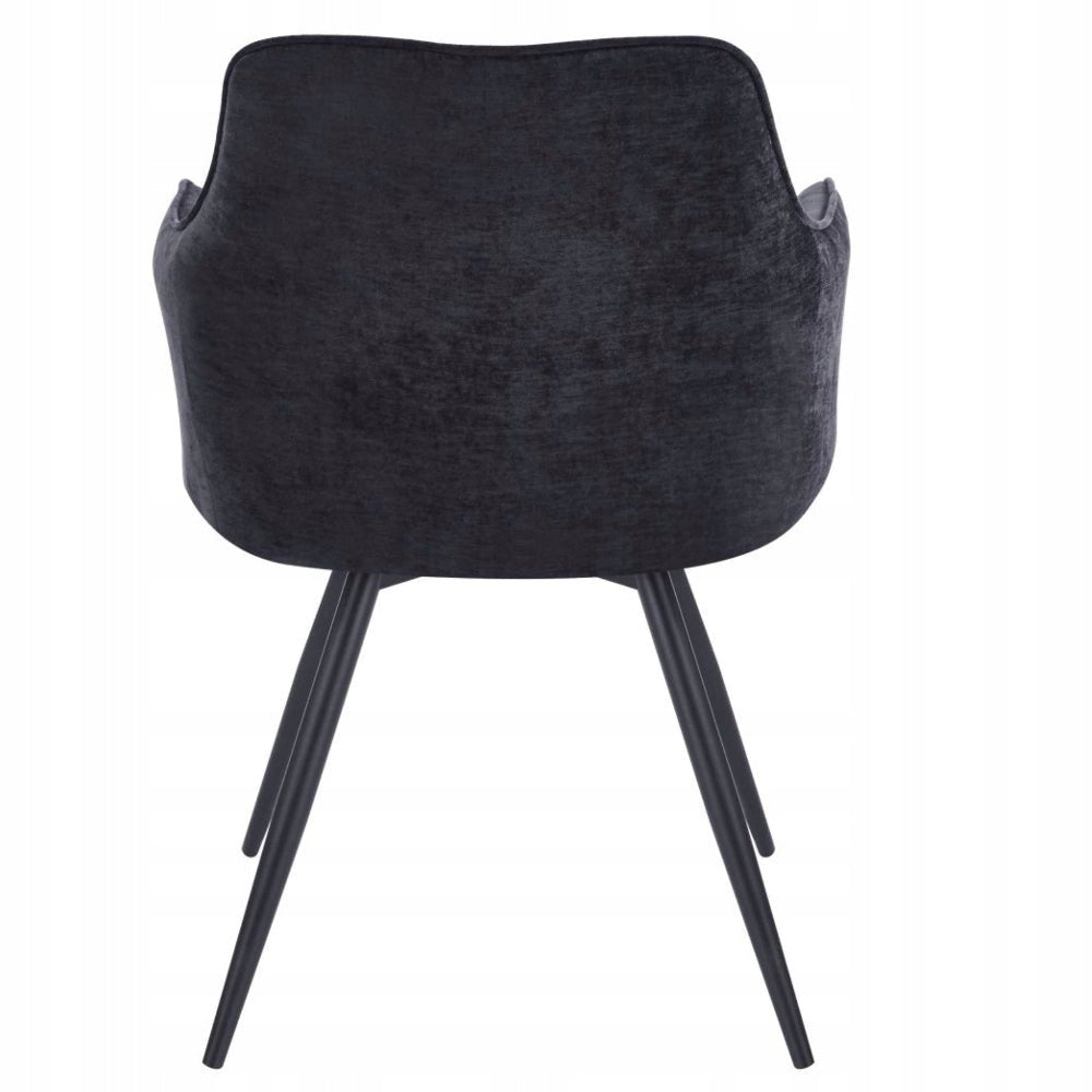 Scaun tapitat din catifea neagra, pivotant 180° cu Auto-Return, sezut cu arcuri pocket, picioare metalice negre, pentru dining/living - Reelken