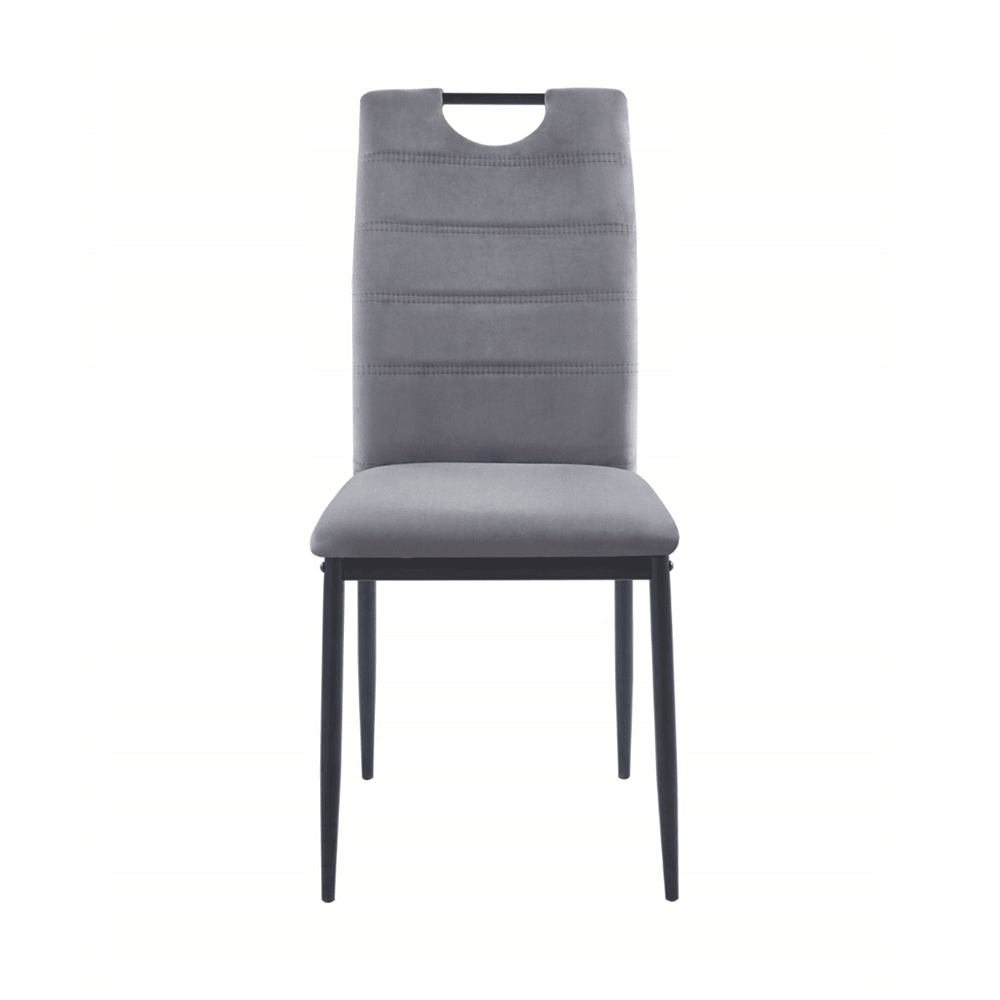 Scaun tapitat din catifea velvet gri, picioare metalice negre, cu maner pe spatar, pentru living/birou, 92 cm - Reelken