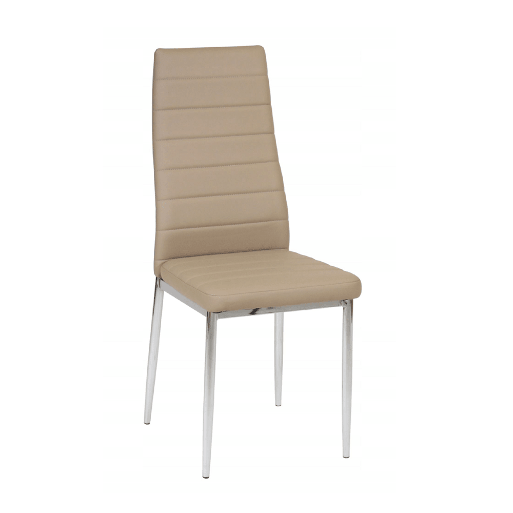 Scaun tapitat, piele ecologica cappucino/bej, picioare cromate argint, pentru bucatarie si living, 97 cm - Reelken