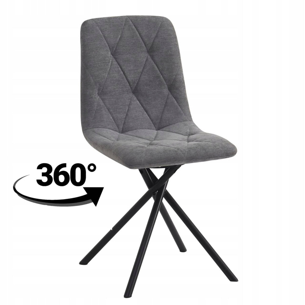 Scaun tapitat rotativ 360°, tesatura gri antracit, picioare metalice tip cruce, pentru living si dining, 88 cm - Reelken