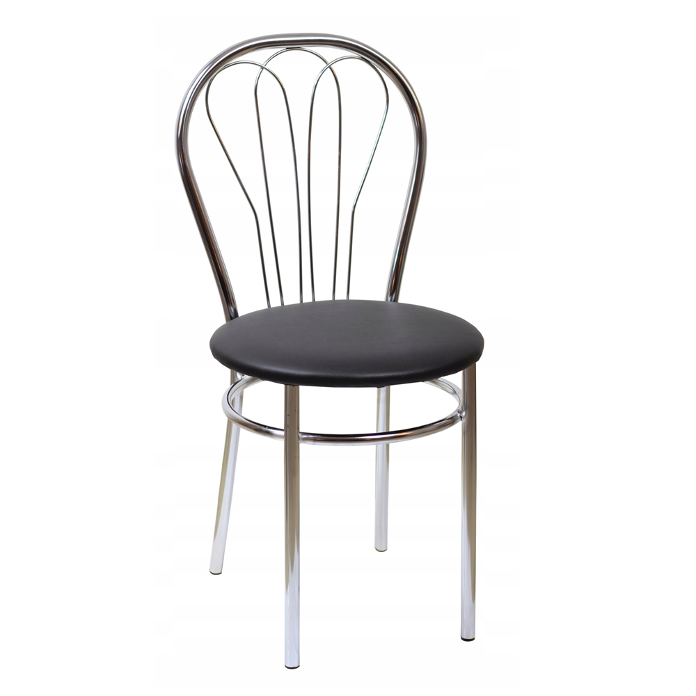 Scaun de bucatarie Venus Tip Lalea, cadru metal cromat, sezut din piele ecologica, negru, 87 cm