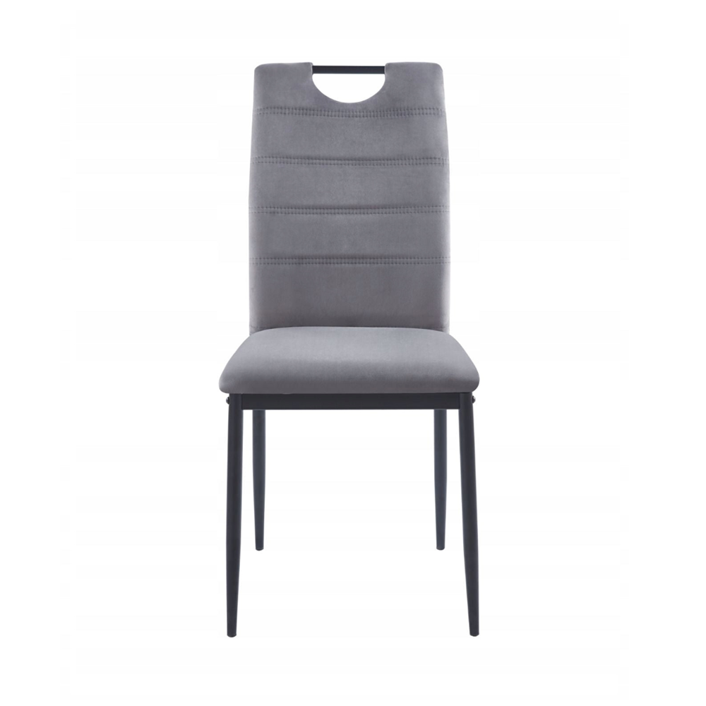 Krzesło tapicerowane z uchwytem Modena 92 cm – Szary welur, czarne nogi, loft